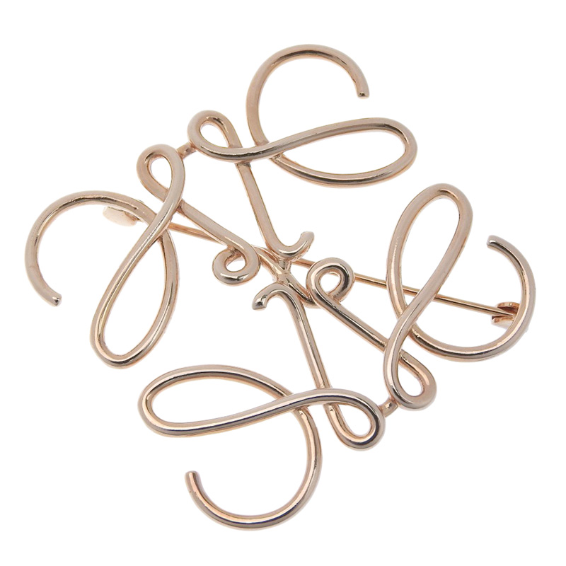 ロエベ LOEWE アナグラム ブローチ GP ピンクゴールド色 中古 OBJ0453