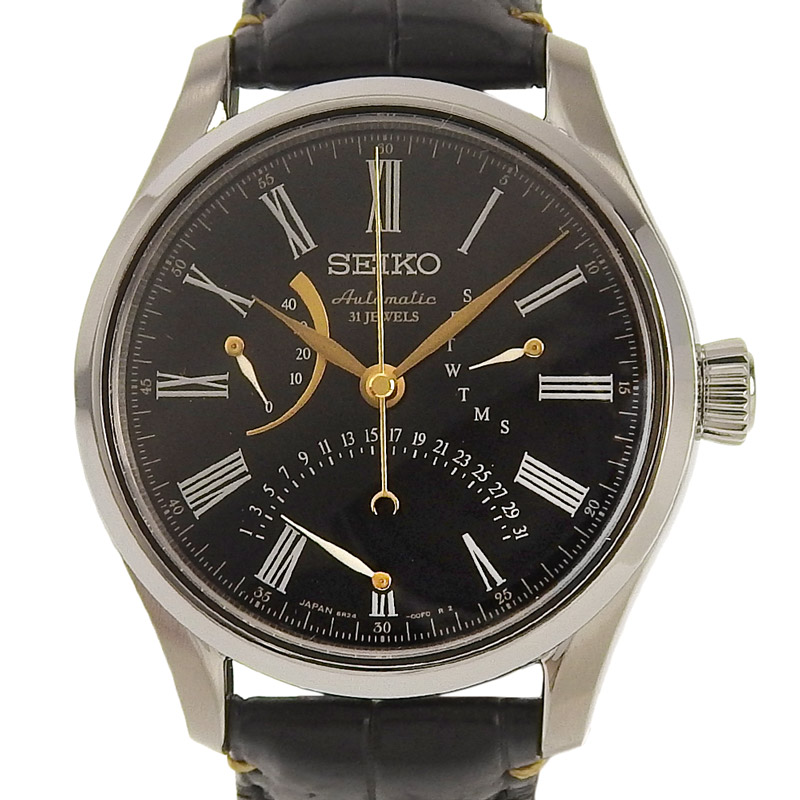 セイコー SEIKO プレザージュ メンズ 自動巻き 腕時計 SS/革 漆ダイヤル ブラック文字盤 SARD011 美品 OW0416