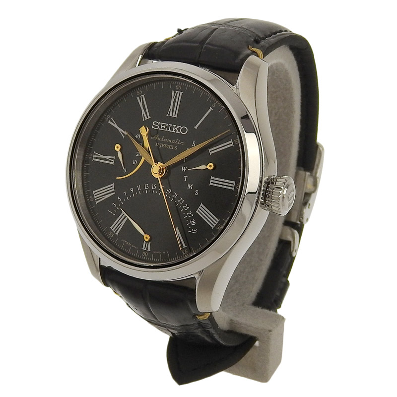 http://セイコー%20SEIKO%20プレザージュ%20メンズ%20自動巻き%20腕時計%20SS/革%20漆ダイヤル%20ブラック文字盤%20SARD011%20美品%20OW0416