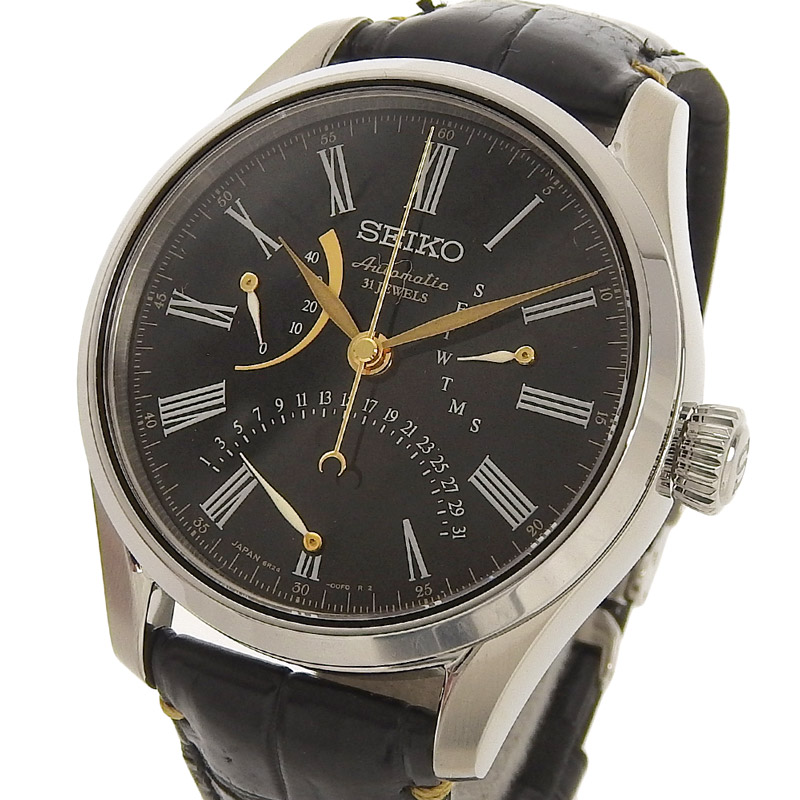 http://セイコー%20SEIKO%20プレザージュ%20メンズ%20自動巻き%20腕時計%20SS/革%20漆ダイヤル%20ブラック文字盤%20SARD011%20美品%20OW0416