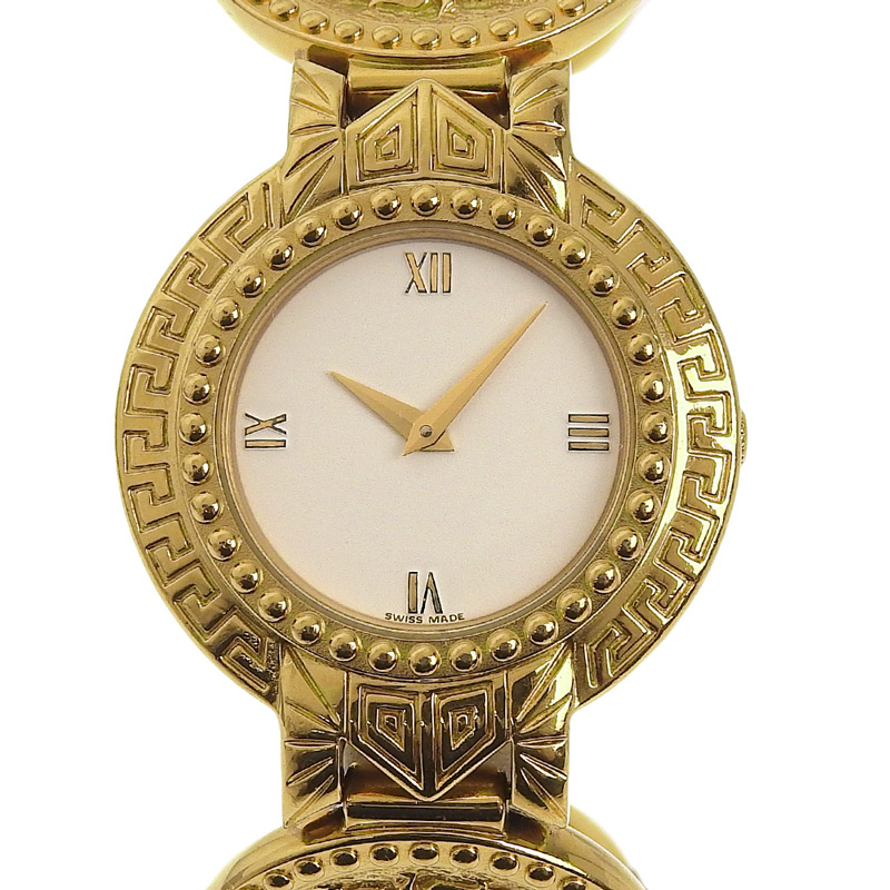 ヴェルサーチ VERSACE コインウォッチ メデューサ レディース クォーツ 腕時計 GP ホワイト文字盤 7008002 中古 OW0417