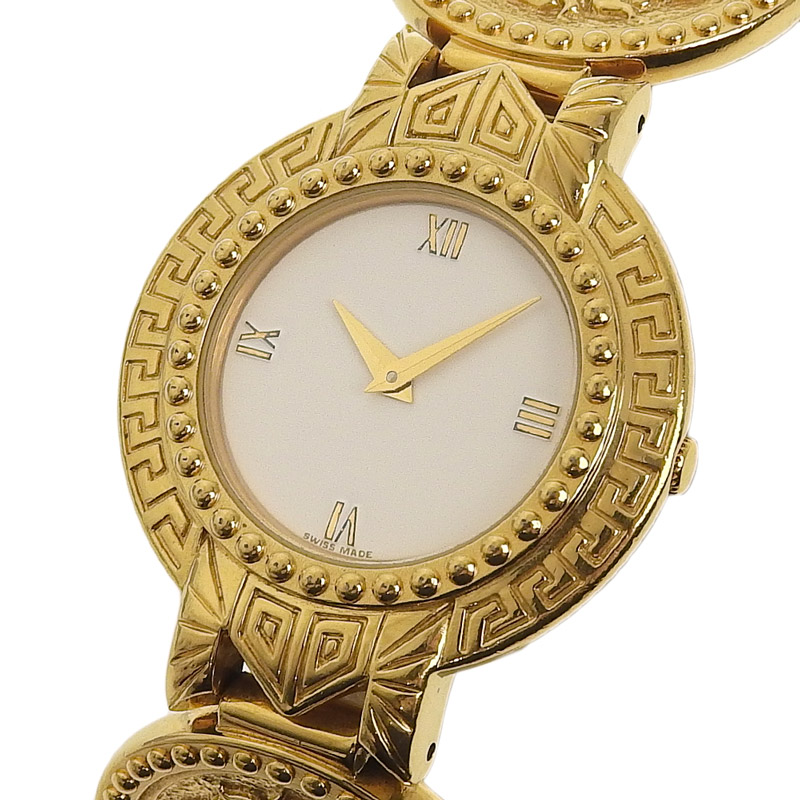 http://ヴェルサーチ%20VERSACE%20コインウォッチ%20メデューサ%20レディース%20クォーツ%20腕時計%20GP%20ホワイト文字盤%207008002%20中古%20OW0417