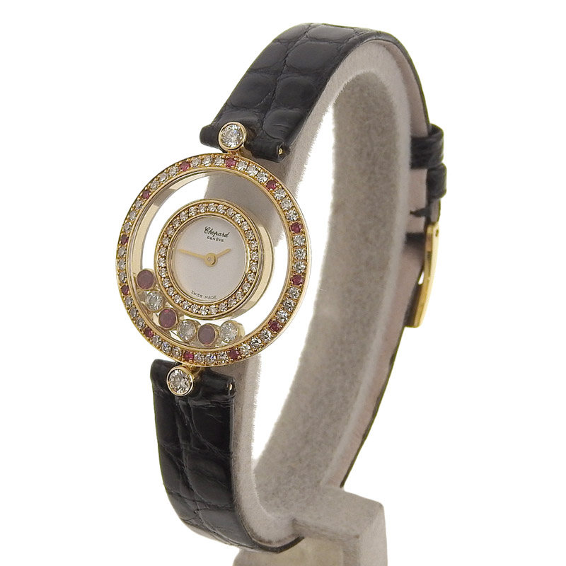 http://ショパール%20CHOPARD%20ハッピーダイヤモンド%20レディース%20クォーツ%20時計%20YG/革%20ダイヤ%20ルビー%20ホワイト文字盤%2020/3957-21%20中古%20OW0418