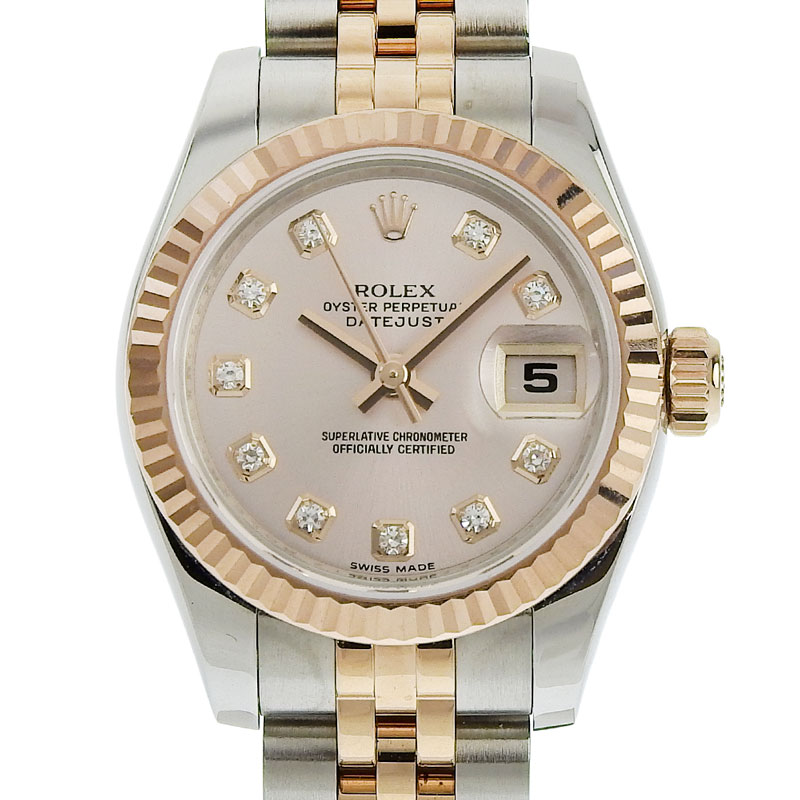 ロレックス ROLEX デイトジャストレディース 自動巻き 腕時計 SS/PG 10Pダイヤモンド ピンク文字盤 2010年 179171G 中古 RO0266