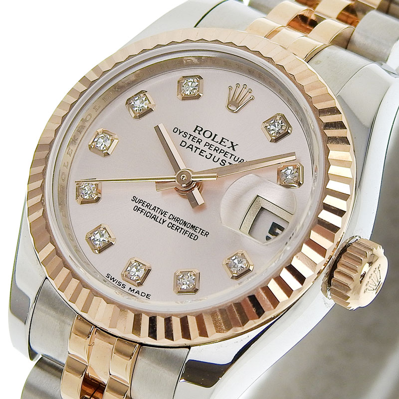 http://ロレックス%20ROLEX%20デイトジャストレディース%20自動巻き%20腕時計%20SS/PG%2010Pダイヤモンド%20ピンク文字盤%202010年%20179171G%20中古%20RO0266