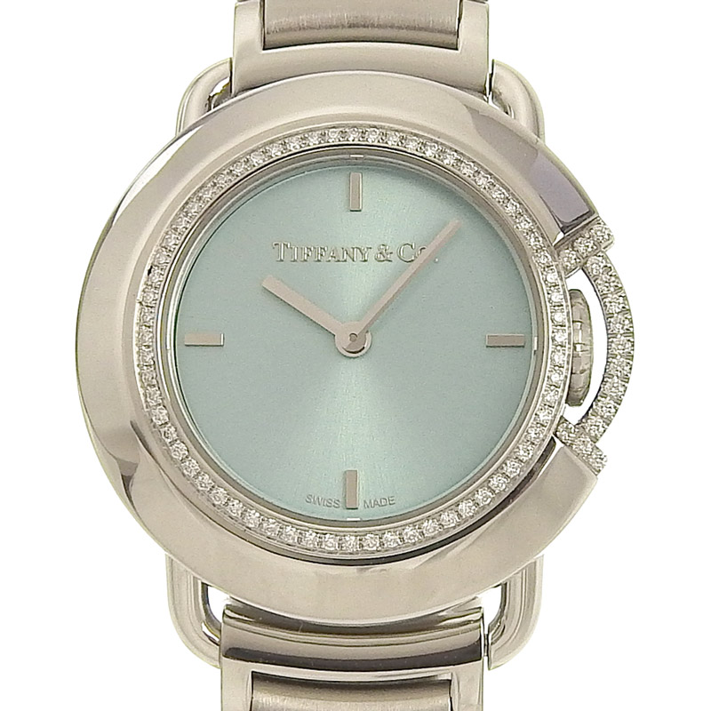 ティファニー TIFFANY & Co. ティファニーT レディース クォーツ 腕時計 SS ベゼルダイヤ 青文字盤 500本限定 68477425 中古 TI0136
