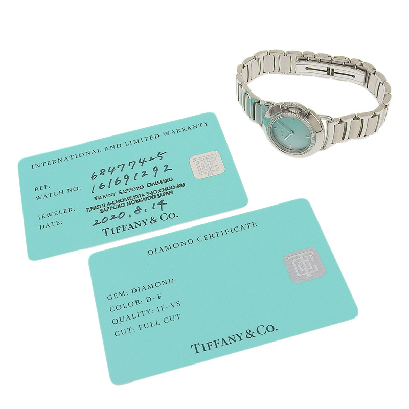 http://ティファニー%20TIFFANY%20&%20Co.%20ティファニーT%20レディース%20クォーツ%20腕時計%20SS%20ベゼルダイヤ%20青文字盤%20500本限定%2068477425%20中古%20TI0136