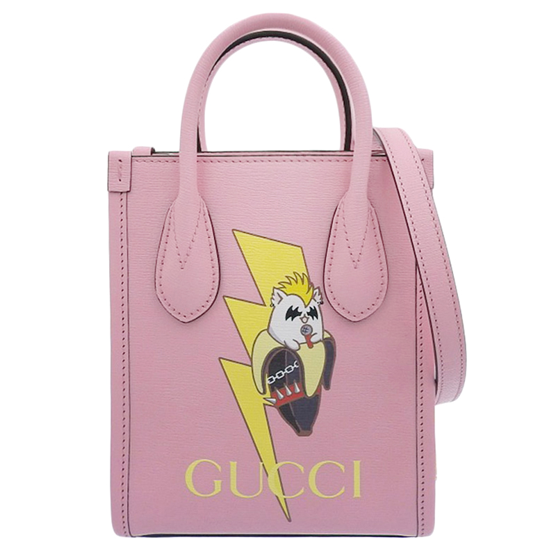 グッチ GUCCI 2WAYバッグ ショルダーバッグ ハンドバッグ ばなにゃコラボ レザー ピンク 671623 美品 GU0563