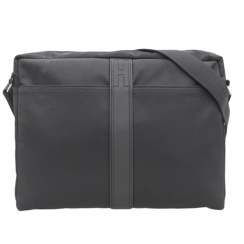 エルメス HERMES アカプルコバサス ショルダーバッグ 斜め掛けショルダー トワルシェブロン/レザー ブラック 中古 HE0915