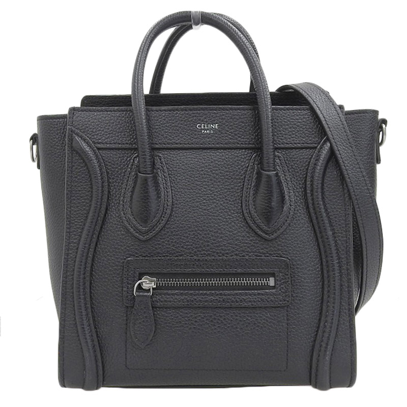 セリーヌ CELINE ラゲージ ナノショッパー 2WAYバッグ ハンドバッグ ショルダーバッグ レザー ブラック 中古 OB1729