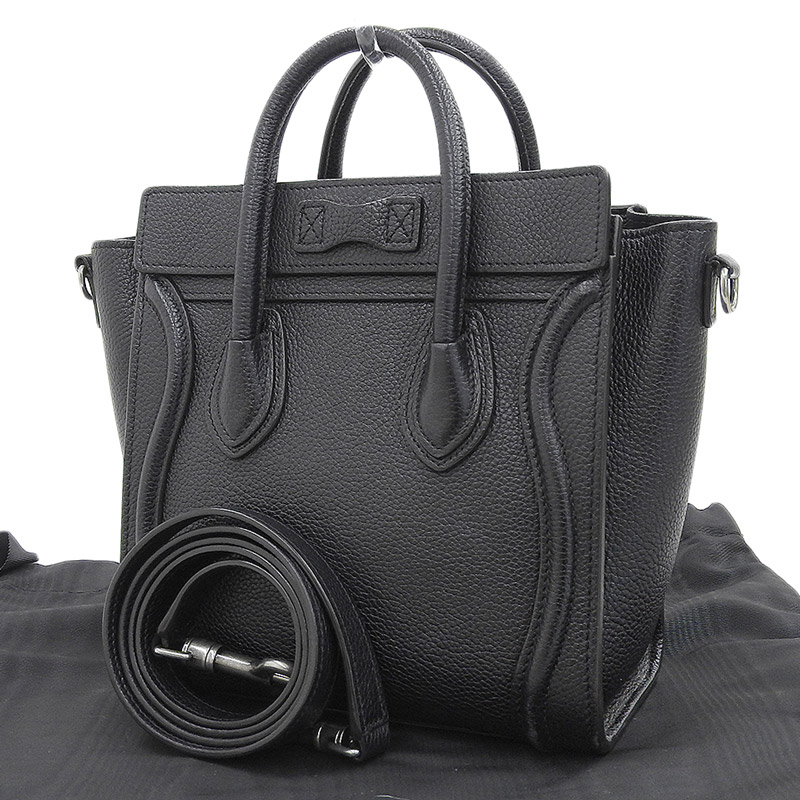http://セリーヌ%20CELINE%20ラゲージ%20ナノショッパー%202WAYバッグ%20ハンドバッグ%20ショルダーバッグ%20レザー%20ブラック%20中古%20OB1729