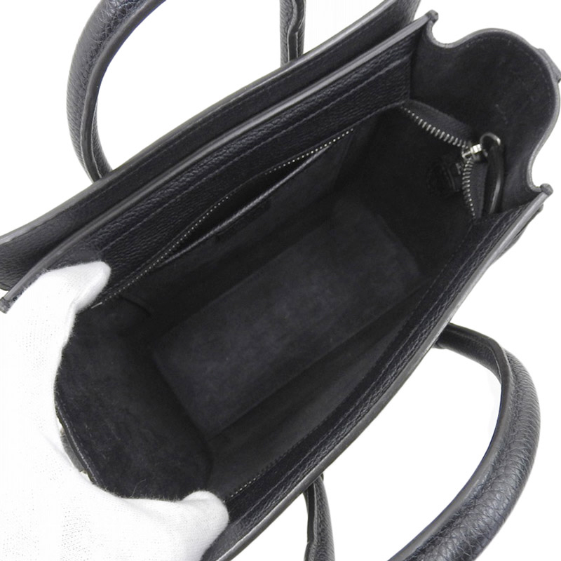http://セリーヌ%20CELINE%20ラゲージ%20ナノショッパー%202WAYバッグ%20ハンドバッグ%20ショルダーバッグ%20レザー%20ブラック%20中古%20OB1729