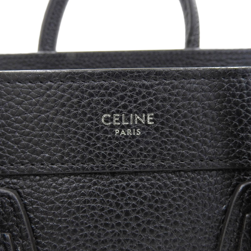 http://セリーヌ%20CELINE%20ラゲージ%20ナノショッパー%202WAYバッグ%20ハンドバッグ%20ショルダーバッグ%20レザー%20ブラック%20中古%20OB1729