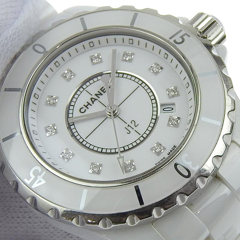 http://シャネル%20CHANEL%20J12%20レディース%20クォーツ%20腕時計%20セラミック%2012Pダイヤモンド%20ホワイト文字盤%20H1628%20中古%20CH0911