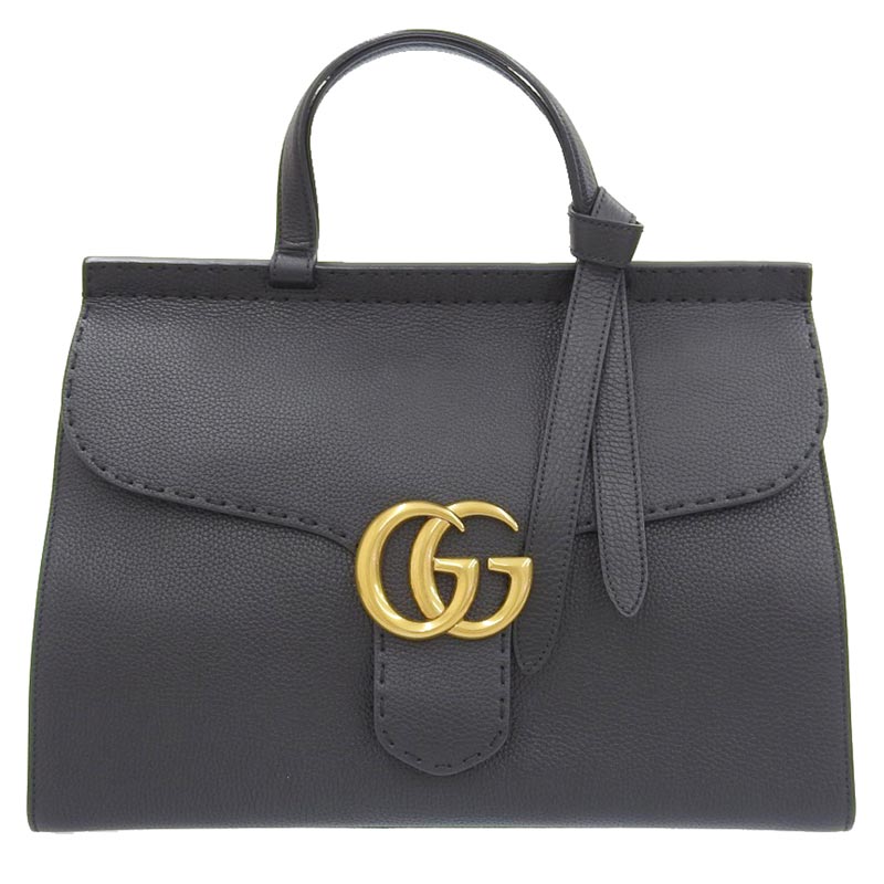 グッチ GUCCI GGマーモント ハンドバッグ レザー ブラック 418702 中古 GU0566