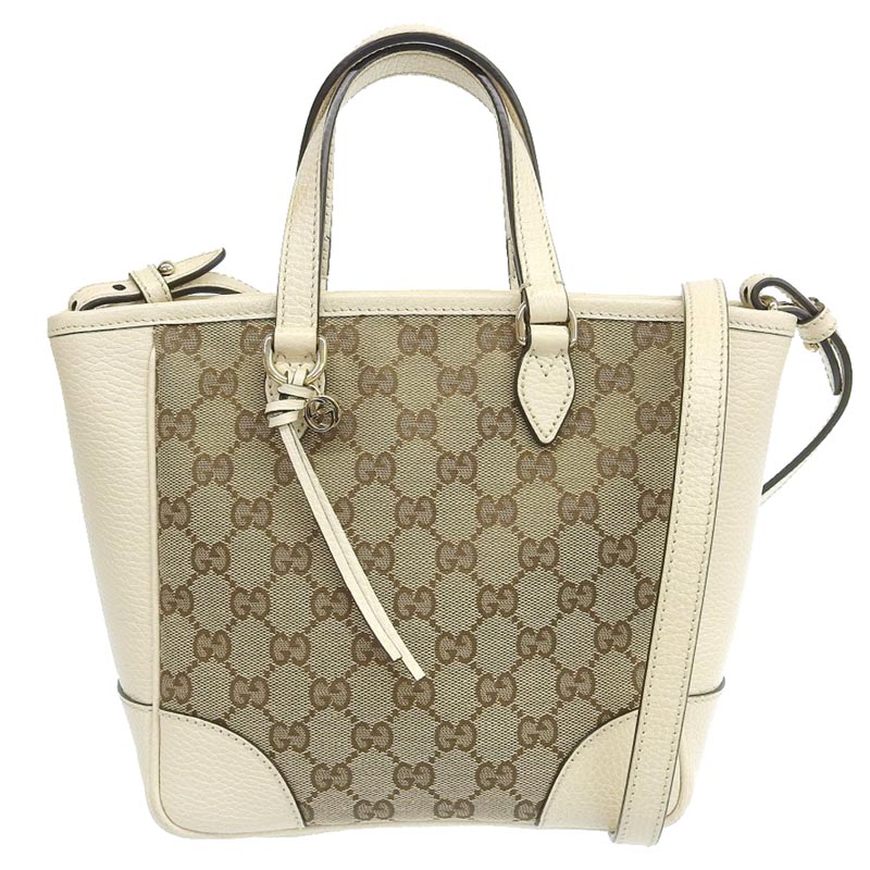 グッチ GUCCI 2WAYバッグ ハンドバッグ ショルダーバッグ GGキャンバス/レザー ベージュ/ホワイト 449241 中古 GU0569