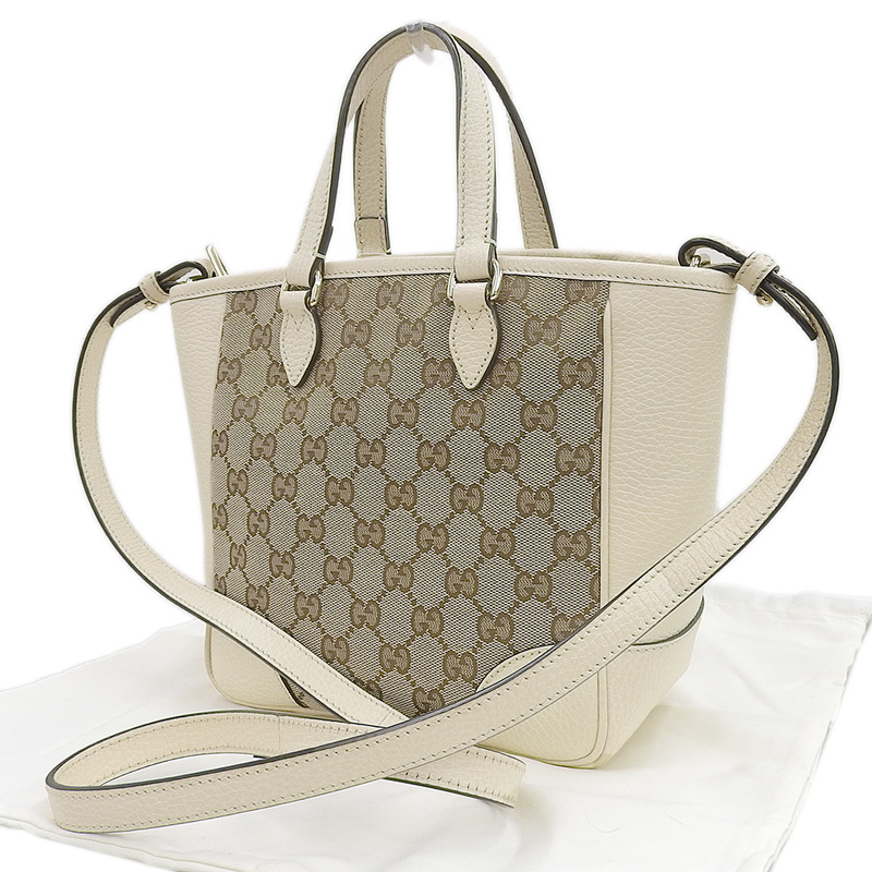 http://グッチ%20GUCCI%202WAYバッグ%20ハンドバッグ%20ショルダーバッグ%20GGキャンバス/レザー%20ベージュ/ホワイト%20449241%20中古%20GU0569