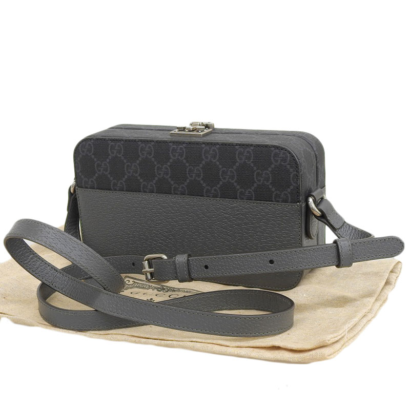 http://グッチ%20GUCCI%20GGスプリーム%20カットアウト%20インターロッキングG%20ショルダーバッグ%20レザー%20ブラック%20グレー%20725341%20中古%20GU0570