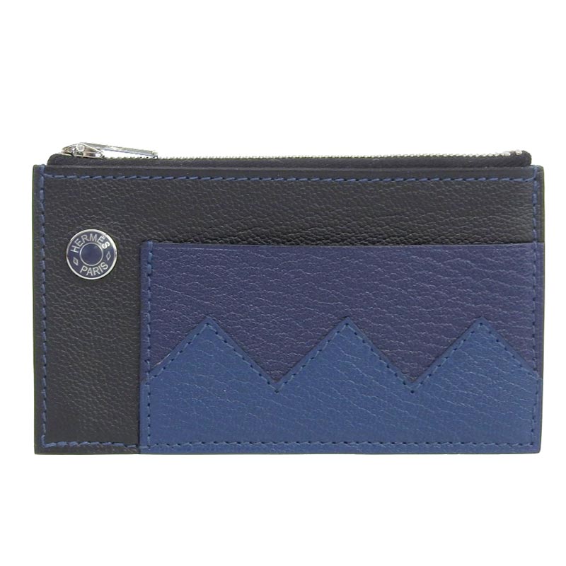 エルメス HERMES クロコダイル コインケース カードケース レザー ブラック ネイビー ブルー B刻印 2023年 中古 HE0916