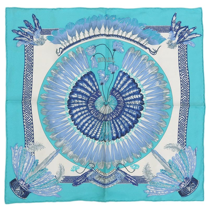 エルメス HERMES カレ45 スカーフ シルク ブルー系 「BRAZIL ブラジル」 中古 HE0918