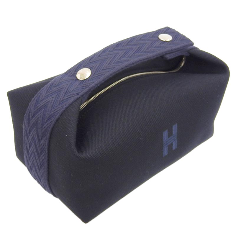 http://エルメス%20HERMES%20ブリッド・ア・ブラックPM%20ポーチ%20キャンバス%20ノワール%20ブルーニュイ%20美品%20HE0919