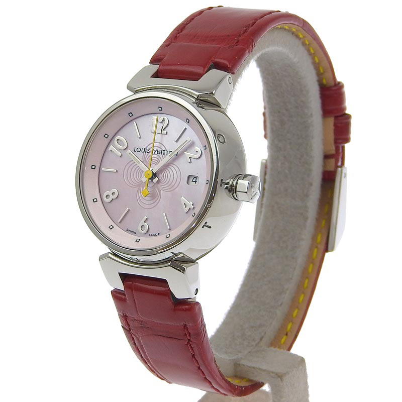 http://ルイヴィトン%20LOUIS%20VUITTON%20タンブール%20レディース%20クォーツ%20腕時計%20SS/革%20ピンク文字盤%20Q1216%20中古%20LV1420