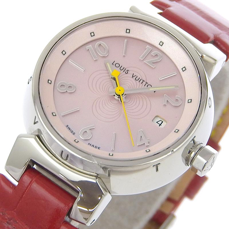http://ルイヴィトン%20LOUIS%20VUITTON%20タンブール%20レディース%20クォーツ%20腕時計%20SS/革%20ピンク文字盤%20Q1216%20中古%20LV1420