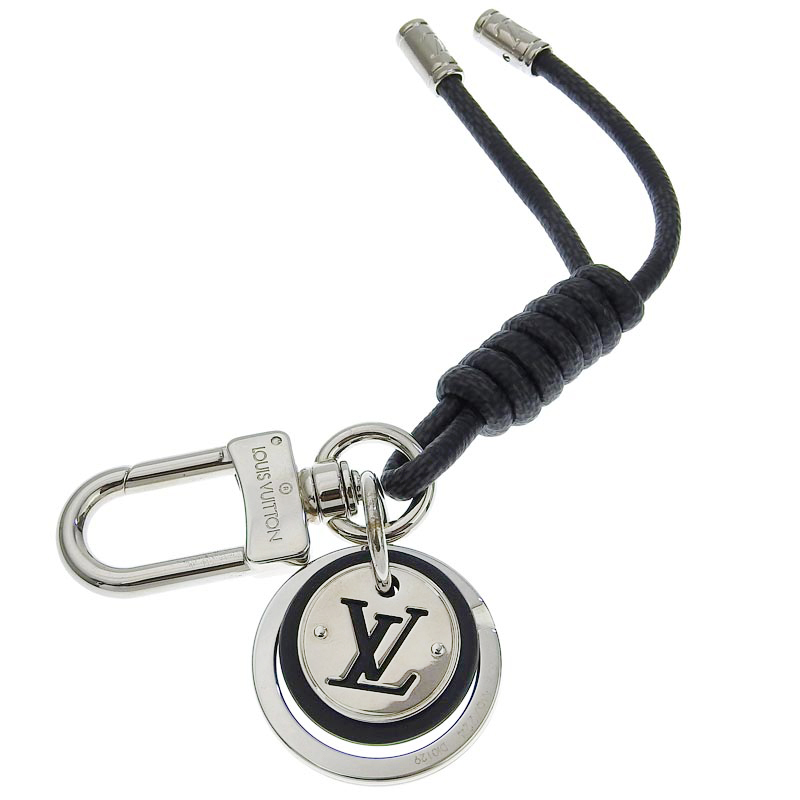 ルイヴィトン LOUIS VUITTON ダミエ グラフィット キーホルダー・レザーロープ バッグチャーム LVサークル M67224 中古 LV1530