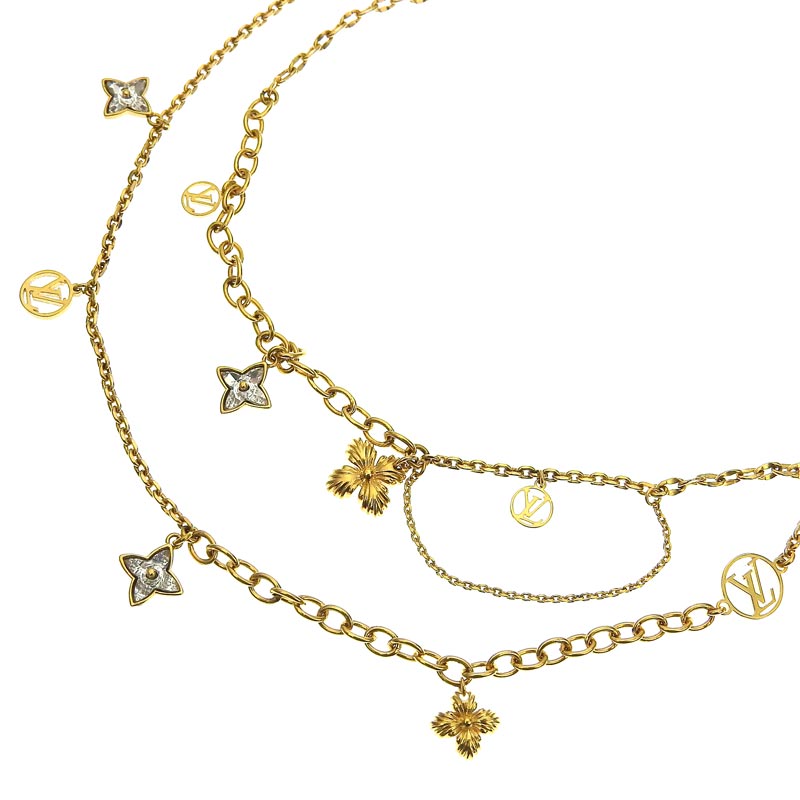 ルイヴィトン LOUIS VUITTON コリエ・ブルーミング・ストラス LVサークル フラワー モノグラム ゴールド色 M68374 中古 LV1532