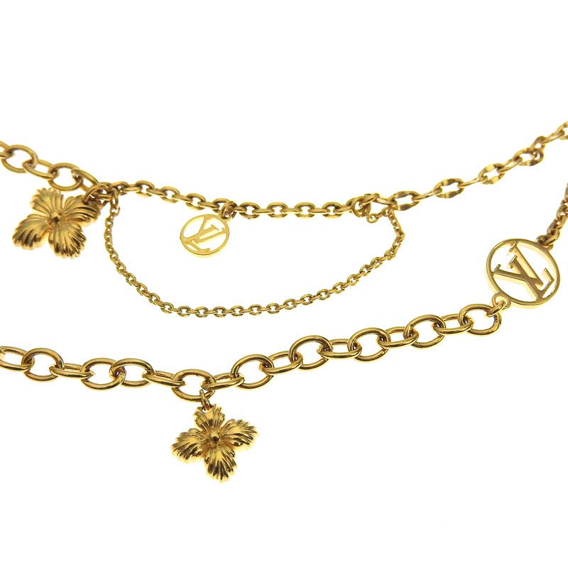 http://ルイヴィトン%20LOUIS%20VUITTON%20コリエ・ブルーミング・ストラス%20LVサークル%20フラワー%20モノグラム%20ゴールド色%20M68374%20中古%20LV1532