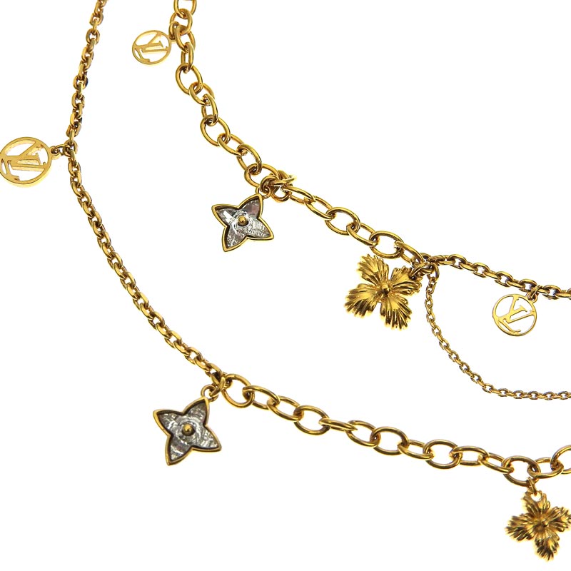 http://ルイヴィトン%20LOUIS%20VUITTON%20コリエ・ブルーミング・ストラス%20LVサークル%20フラワー%20モノグラム%20ゴールド色%20M68374%20中古%20LV1532