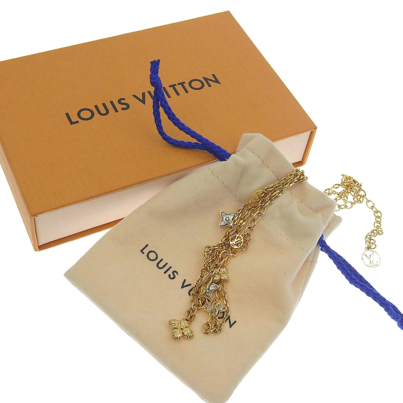 http://ルイヴィトン%20LOUIS%20VUITTON%20コリエ・ブルーミング・ストラス%20LVサークル%20フラワー%20モノグラム%20ゴールド色%20M68374%20中古%20LV1532