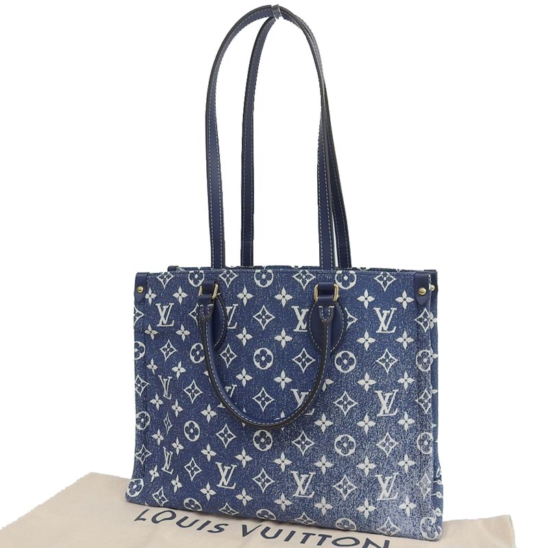 http://ルイヴィトン%20LOUIS%20VUITTON%20モノグラム%20ジャガードデニム%20オンザゴーMM%20トートバッグ%20ショルダー%20マリーヌ%20M59608%20中古%20LV1551