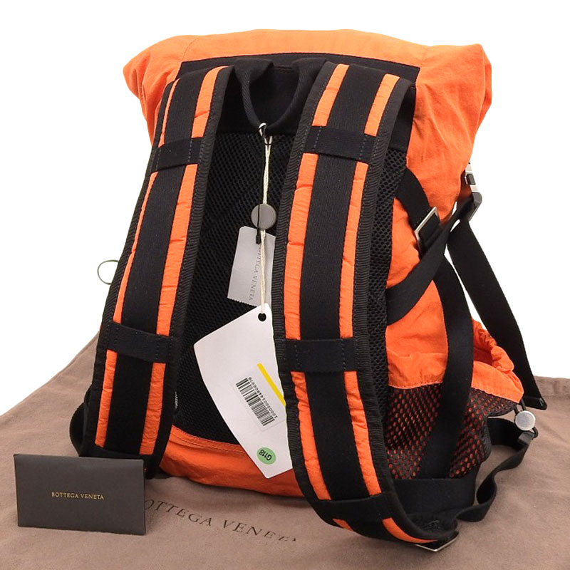 http://ボッテガヴェネタ%20BOTTEGA%20VENETA%20バックパック%20リュックサック%20ナイロン%20オレンジ%20ブラック%20中古OB1723