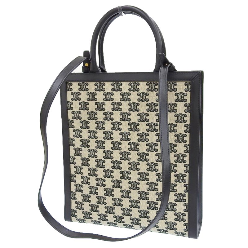 http://セリーヌ%20CELINE%20バーティカルカバ%202WAYバッグ%20ハンドバッグ%20ショルダーバッグ%20キャンバス%20レザー%20ブラック%20アイボリー%20中古%20OB1751