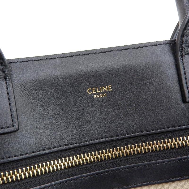 http://セリーヌ%20CELINE%20バーティカルカバ%202WAYバッグ%20ハンドバッグ%20ショルダーバッグ%20キャンバス%20レザー%20ブラック%20アイボリー%20中古%20OB1751