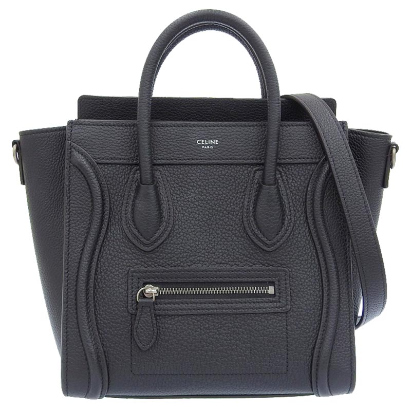 セリーヌ CELINE ラゲージ ナノショッパー 2WAYバッグ ハンドバッグ ショルダーバッグ レザー ブラック 中古 OB1752