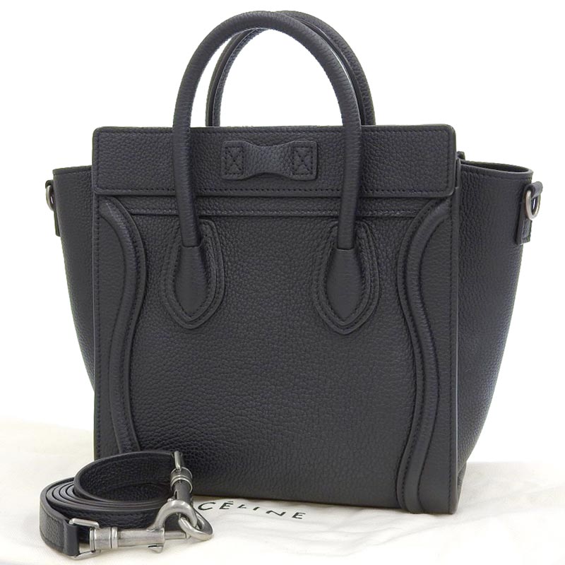 http://セリーヌ%20CELINE%20ラゲージ%20ナノショッパー%202WAYバッグ%20ハンドバッグ%20ショルダーバッグ%20レザー%20ブラック%20中古%20OB1752