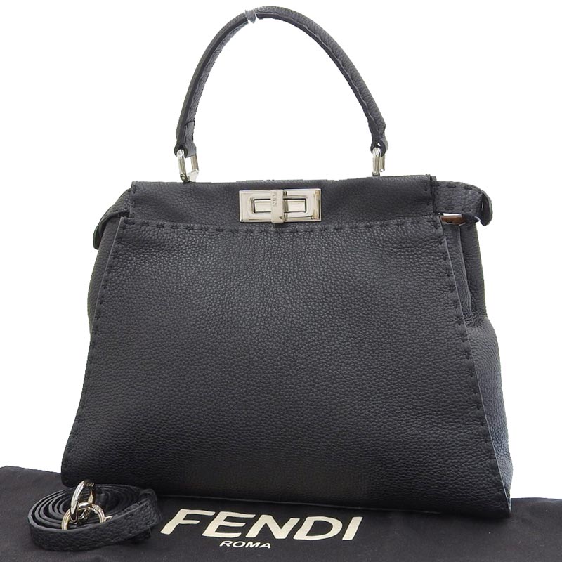 http://フェンディ%20FENDI%20ピーカブー%20セレリア%202WAYバッグ%20ハンドバッグ%20ショルダーバッグ%20レザー%20ブラック%208BN226%20中古%20OB1755