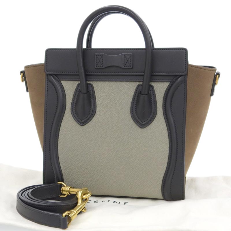 http://セリーヌ%20CELINE%20ラゲージ%20ナノショッパー%202WAY%20ハンドバッグ%20ショルダーバッグ%20レザー%20ブラック%20グレージュ%20ブラウン%20中古%20OB1756