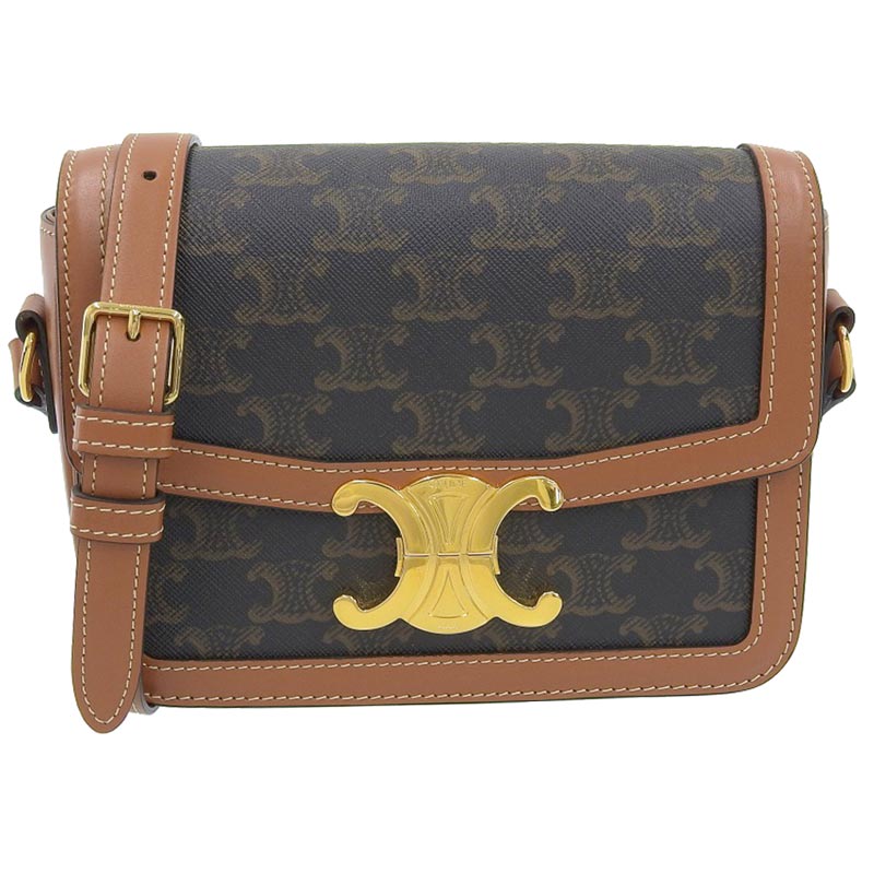 セリーヌ CELINE ティーン トリオンフバッグ ショルダーバッグ トリオンフキャンバス カーフスキン タン 188882BZ4 中古 OB1757