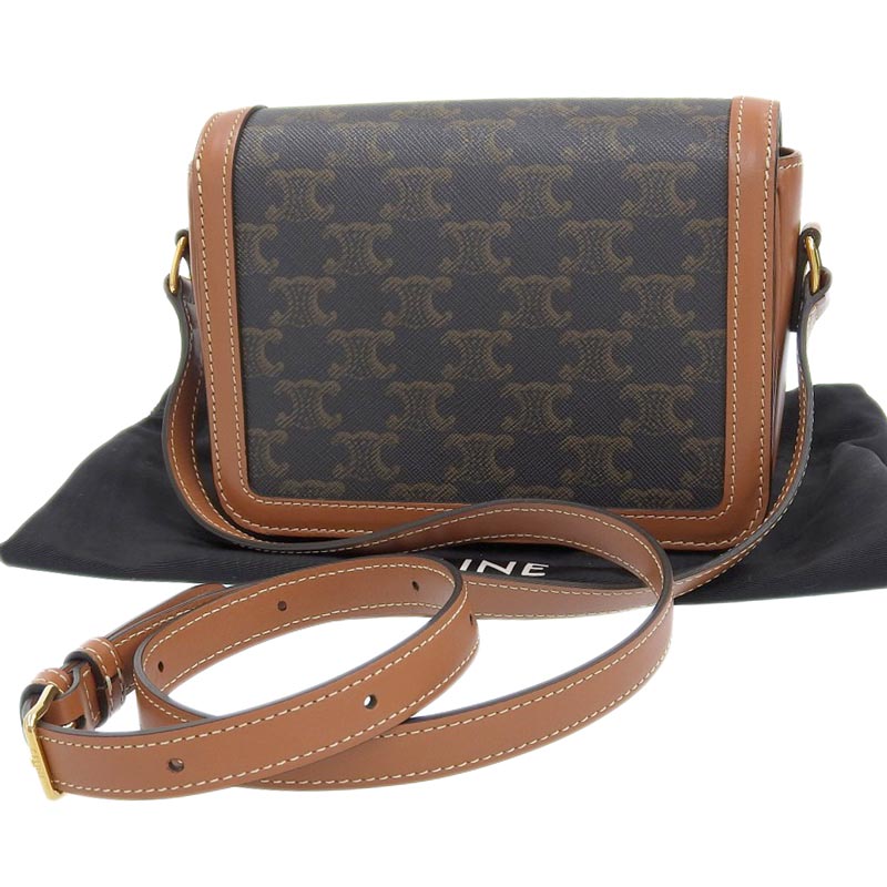 http://セリーヌ%20CELINE%20ティーン%20トリオンフバッグ%20ショルダーバッグ%20トリオンフキャンバス%20カーフスキン%20タン%20188882BZ4%20中古%20OB1757
