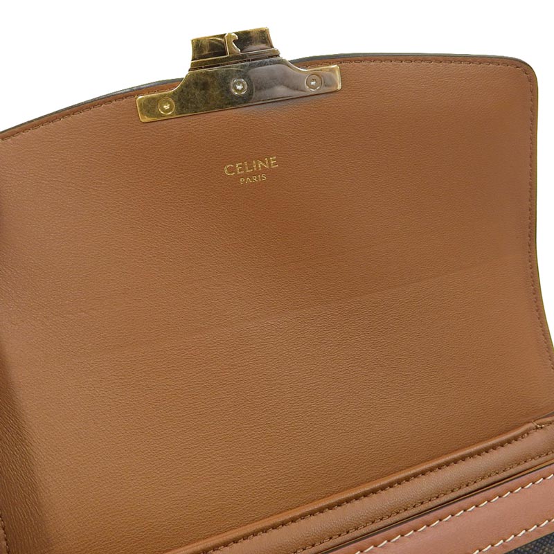 http://セリーヌ%20CELINE%20ティーン%20トリオンフバッグ%20ショルダーバッグ%20トリオンフキャンバス%20カーフスキン%20タン%20188882BZ4%20中古%20OB1757