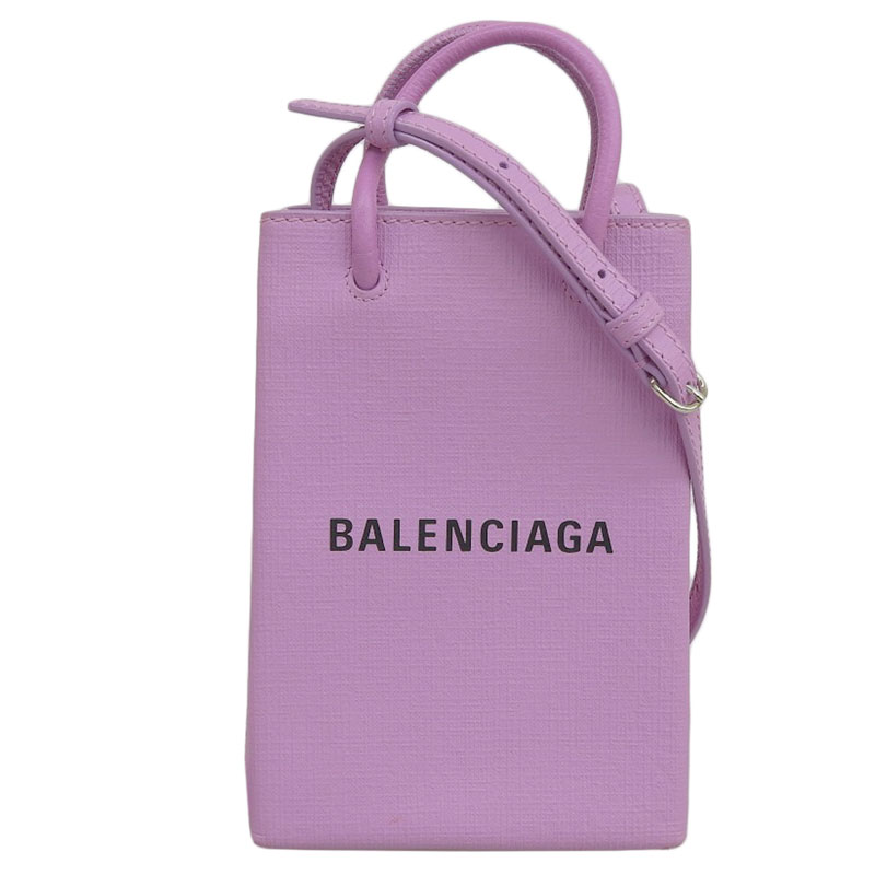 バレンシアガ BALENCIAGA ショッピングフォンホルダー 2WAYバッグ ショルダーバッグ レザー パープル 593826 中古 OB1762