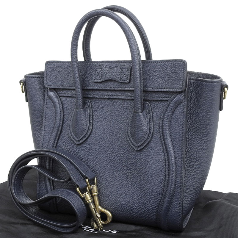 http://セリーヌ%20CELINE%20ラゲージ%20ナノショッパー%202WAYバッグ%20ハンドバッグ%20ショルダーバッグ%20レザー%20ネイビー%20中古%20OB1763