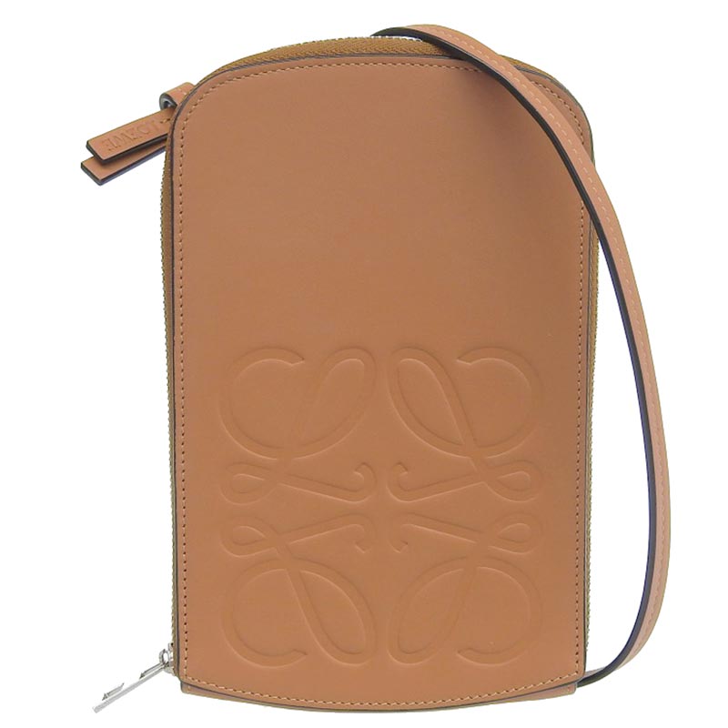 ロエベ LOEWE アナグラム マルチファンクショナルケース ショルダーバッグ スマホポシェット レザー タン C500R47X01 中古 OB1765