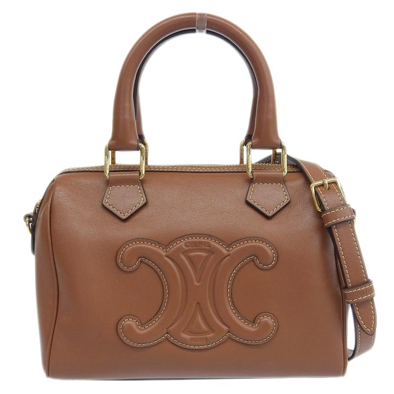 セリーヌ CELINE スモールボストン キュイル トリオンフ 2WAYバッグ ショルダーバッグ レザー タン 113773DU3 中古 OB1771
