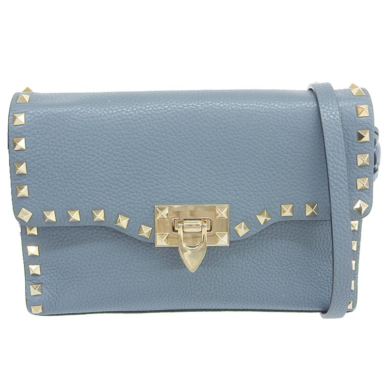 ヴァレンティノ VALENTINO スモール ショルダーバッグ クロスボディバッグ レザー ブルー 中古 OB1772