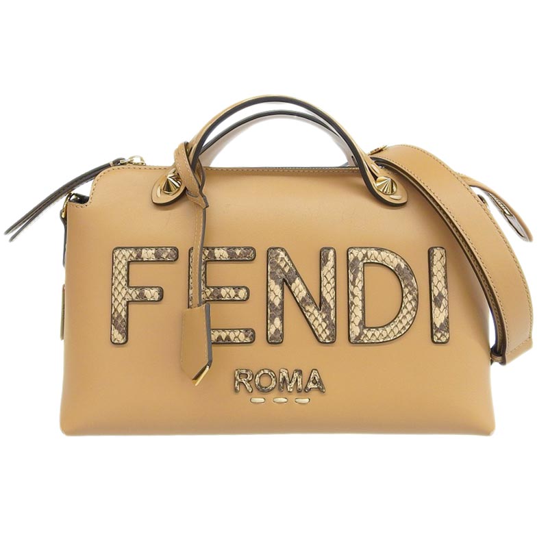 フェンディFENDI バイザウェイ ミディアム 2WAY ハンドバッグ ショルダーバッグ レザー/パイソン ベージュ 8BL146 中古 OB1775