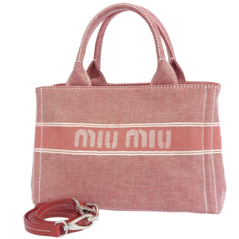 http://ミュウミュウ%20MIUMIU%202WAYバッグ%20トートバッグ%20ショルダーバッグ%20デニム%20レッド%205BA219%20中古%20OB1776
